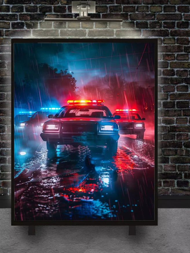 Постер на холсте &amp;quot;Полицейские машины под дождём&amp;quot;