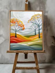 Holstga bosilgan poster &quot;Rangli tepaliklarda kuzgi daraxtlar&quot;