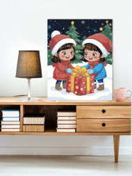 Картина по номерам "Дети с подарком"
