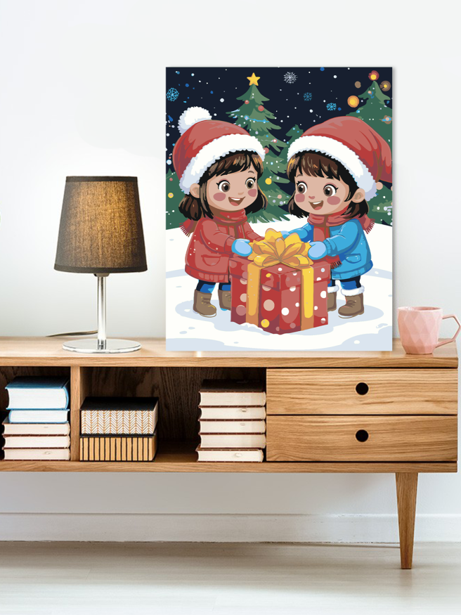 Картина по номерам &amp;quot;Дети с подарком&amp;quot;