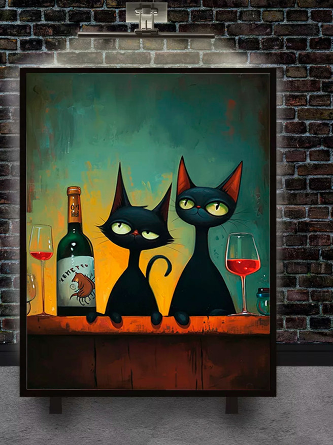 Holstga bosilgan poster &amp;quot;Ikki qora mushuk va qizil vino&amp;quot;