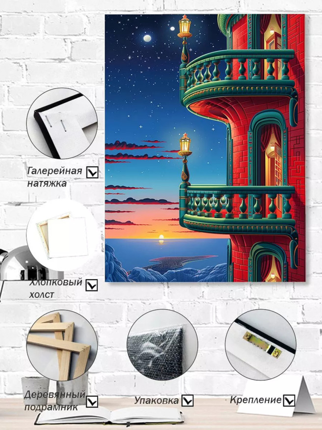 Постер на холсте &amp;quot;Балкон на закате и под звёздами&amp;quot;