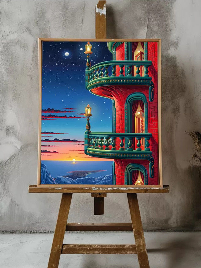 Постер на холсте &amp;quot;Балкон на закате и под звёздами&amp;quot;