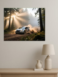 Постер на холсте &amp;quot;Раллийный автомобиль в лесу&amp;quot;