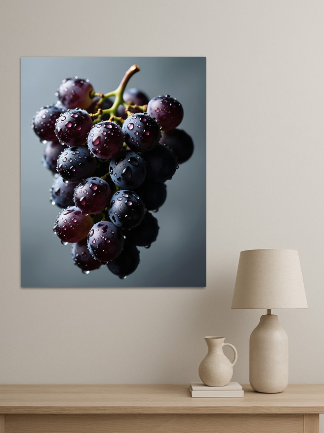Постер на холсте &amp;quot;Виноградная гроздь с каплями&amp;quot;