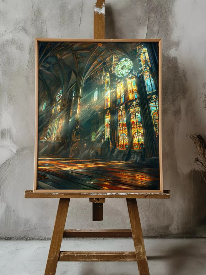 Постер на холсте &amp;quot;Свет сквозь витражи собора&amp;quot;