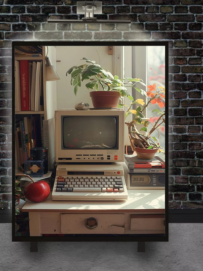 Holstga bosilgan poster &amp;quot;Deraza yonidagi retro kompyuter&amp;quot;