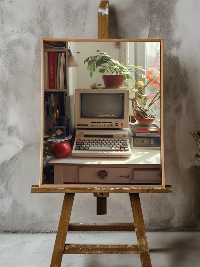 Holstga bosilgan poster &amp;quot;Deraza yonidagi retro kompyuter&amp;quot;