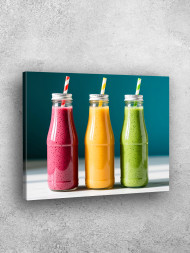 Постер на холсте &amp;quot;Три цветных смузи в бутылках&amp;quot;