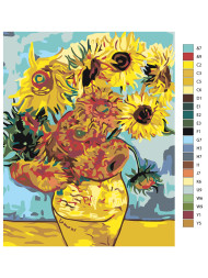 Raqamlar bo&#039;yicha rasm &quot;Vinsent Van Gog - O&#039;n ikki kungaboqar bilan vaza&quot;