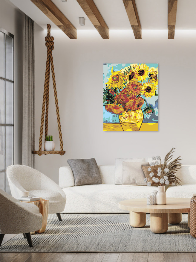 Raqamlar bo&amp;#039;yicha rasm &amp;quot;Vinsent Van Gog - O&amp;#039;n ikki kungaboqar bilan vaza&amp;quot;