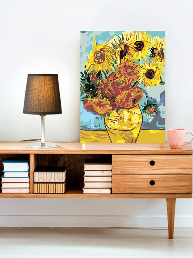 Raqamlar bo&amp;#039;yicha rasm &amp;quot;Vinsent Van Gog - O&amp;#039;n ikki kungaboqar bilan vaza&amp;quot;