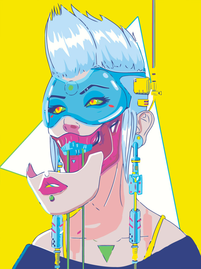 Fluorescent raqamlar bo&amp;#039;yicha rasm &amp;quot;Kiberpank qiz&amp;quot;