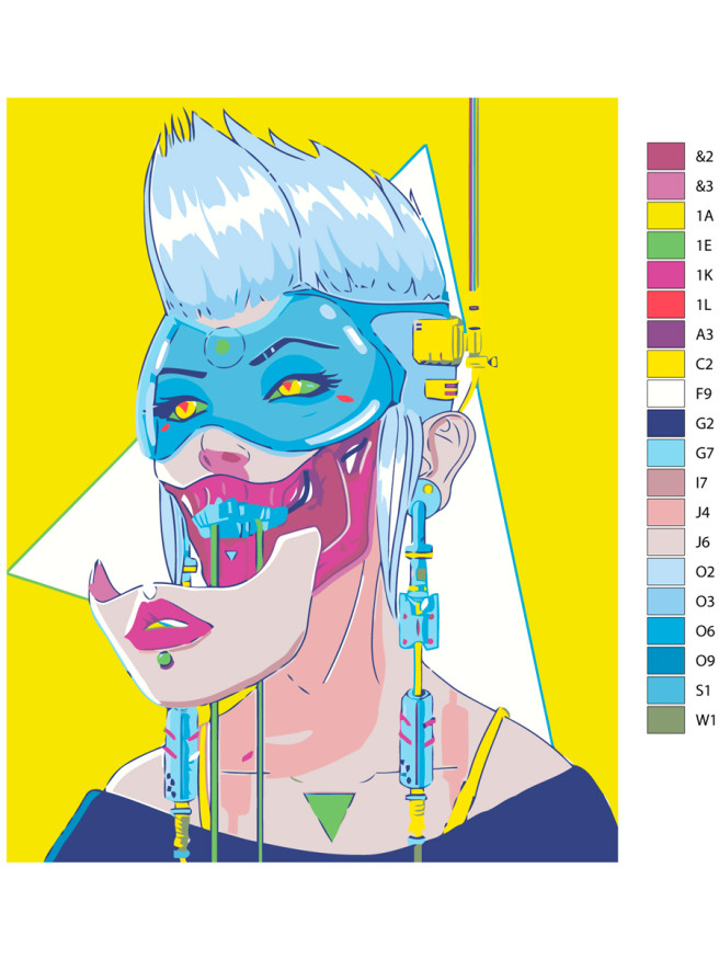 Fluorescent raqamlar bo&amp;#039;yicha rasm &amp;quot;Kiberpank qiz&amp;quot;