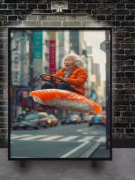 Holstga bosilgan poster &quot;Uchayotgan sushi buvi&quot;