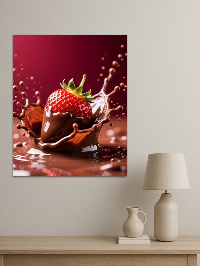 Постер на холсте &amp;quot;Клубника в шоколадном всплеске&amp;quot;