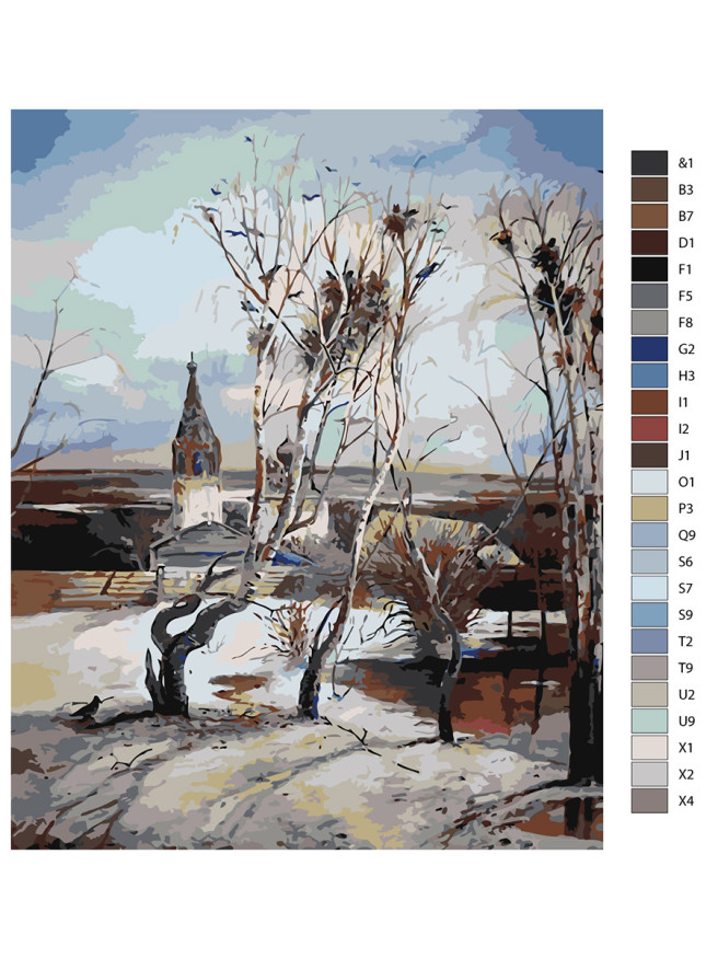 Raqamlar bo&amp;#039;yicha rasm &amp;quot;Aleksey Savrasov - Qal&amp;#039;a qushlar yetib keldilar&amp;quot;