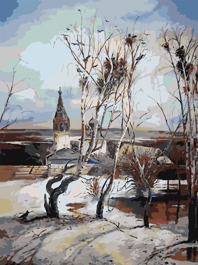 Raqamlar bo&amp;#039;yicha rasm &amp;quot;Aleksey Savrasov - Qal&amp;#039;a qushlar yetib keldilar&amp;quot;