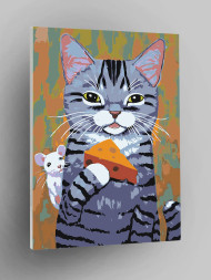 Картина по номерам &amp;quot;Кот с сыром и мышкой&amp;quot;