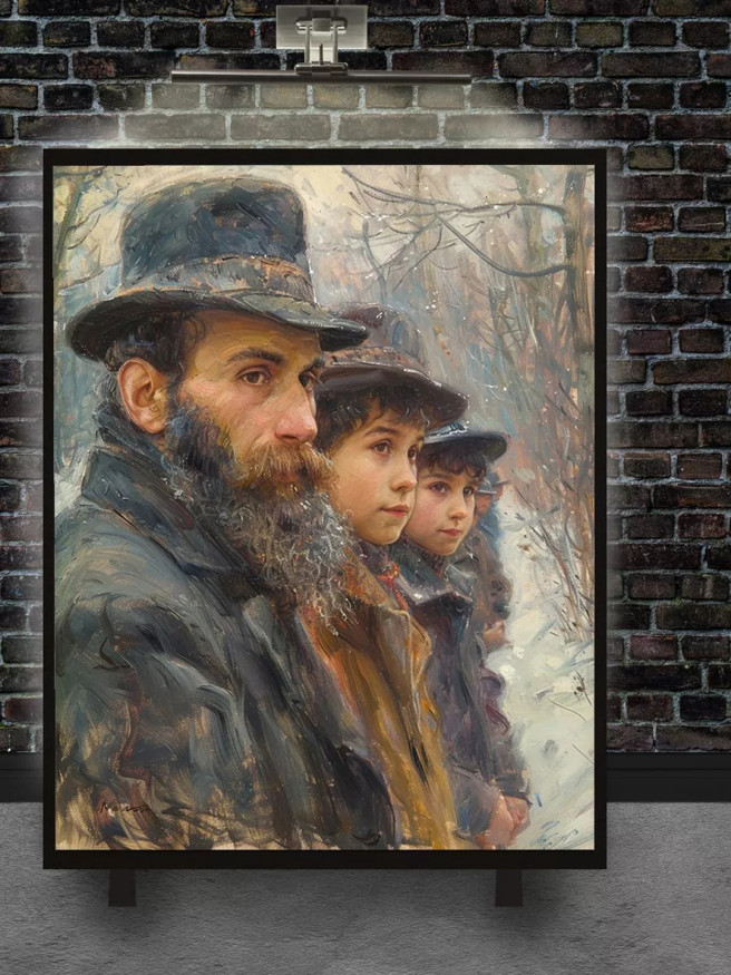Постер на холсте &amp;quot;Отец и сыновья зимой&amp;quot;