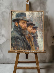 Holstga bosilgan poster "Qishda ota va o‘g‘иллари"