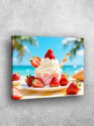 Постер на холсте "Клубничное мороженое у моря"