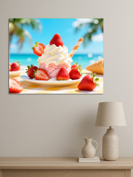 Постер на холсте "Клубничное мороженое у моря"