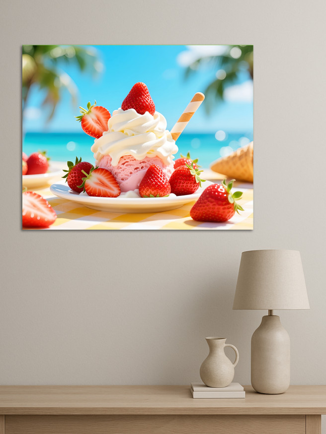 Постер на холсте &amp;quot;Клубничное мороженое у моря&amp;quot;