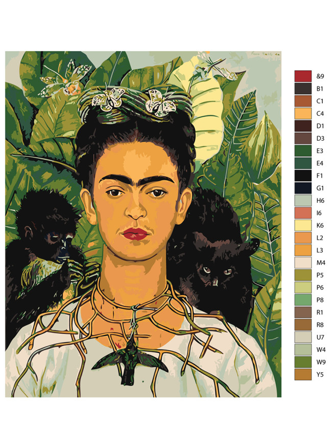 Raqamlar bo&amp;#039;yicha rasm &amp;quot;Frida Kahlo - Tikanli marjon va kolibri bilan avtoportret&amp;quot;