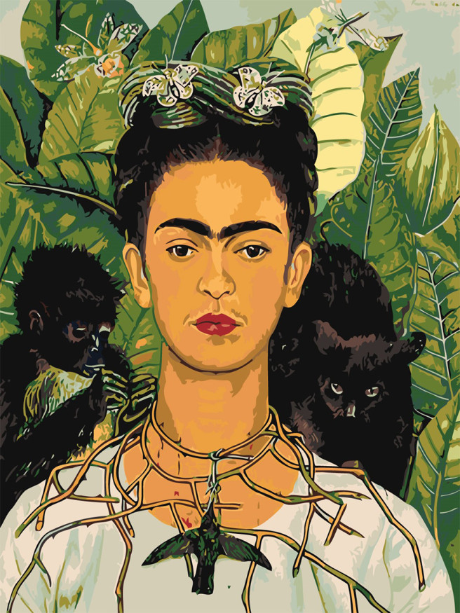 Raqamlar bo&amp;#039;yicha rasm &amp;quot;Frida Kahlo - Tikanli marjon va kolibri bilan avtoportret&amp;quot;
