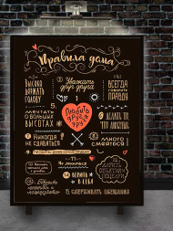 Holstga bosilgan poster "Uy qoidalari: yaxshi eslatmalar"