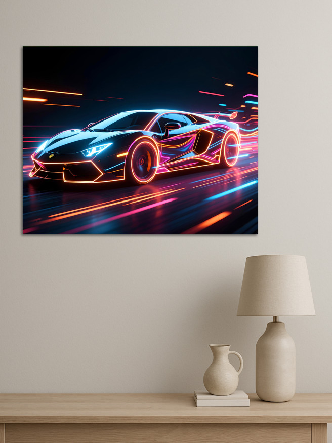 Постер на холсте &amp;quot;Неоновый спорткар в движении&amp;quot;