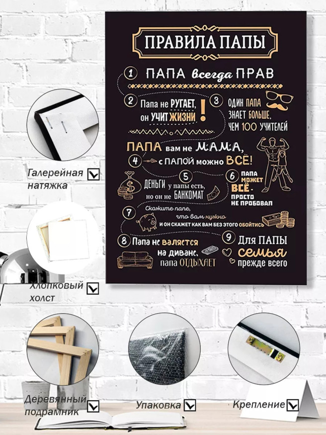 Постер на холсте &amp;quot;Правила папы: с юмором о главном&amp;quot;