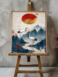 Holstga bosilgan poster &quot;Quyosh fonidagi yapon turnalari&quot;