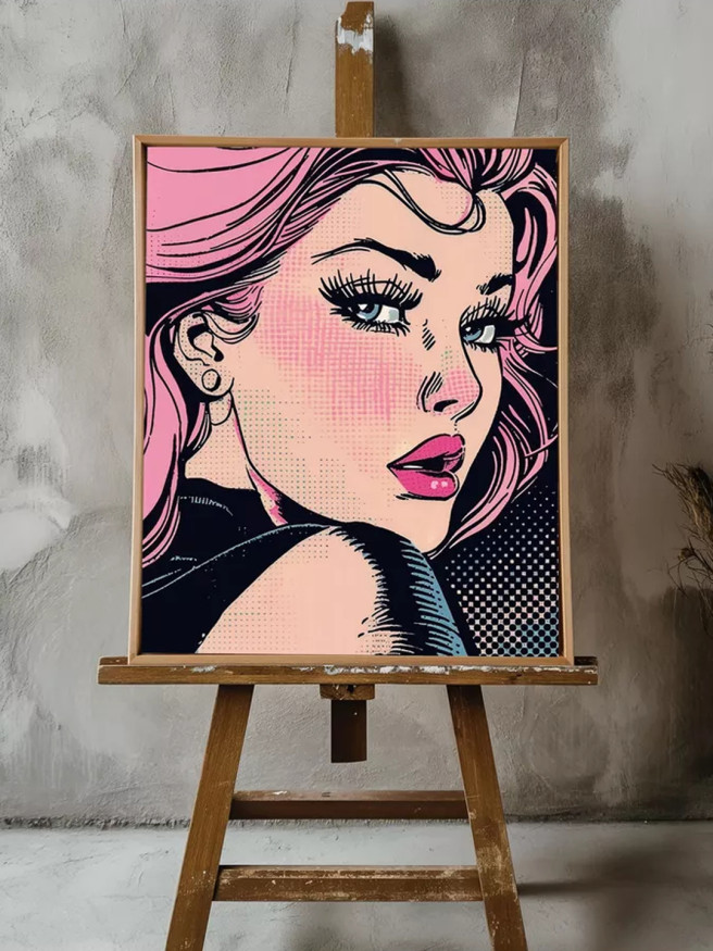 Постер на холсте &amp;quot;Комикс-девушка с розовыми волосами&amp;quot;