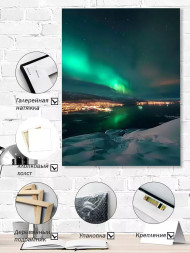 Holstga bosilgan poster "Qishki shahar ustidagi nurlar"