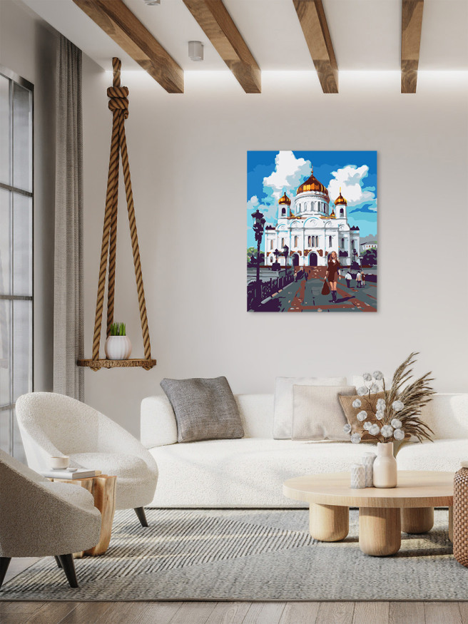 Картина по номерам &amp;quot;Девушка у церкви&amp;quot;