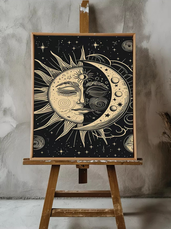 Постер на холсте &amp;quot;Солнце и Луна в звёздной гармонии&amp;quot;