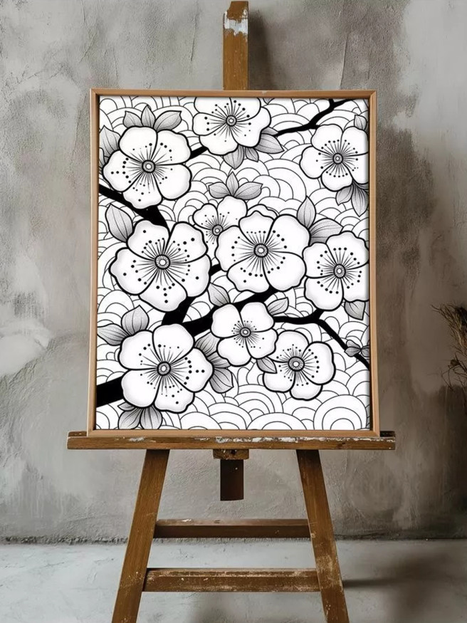 Holstga bosilgan poster &amp;quot;Chiziqli uslubdagi sakura&amp;quot;