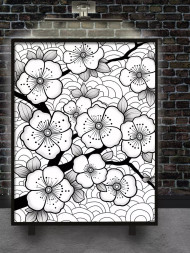 Holstga bosilgan poster &quot;Chiziqli uslubdagi sakura&quot;