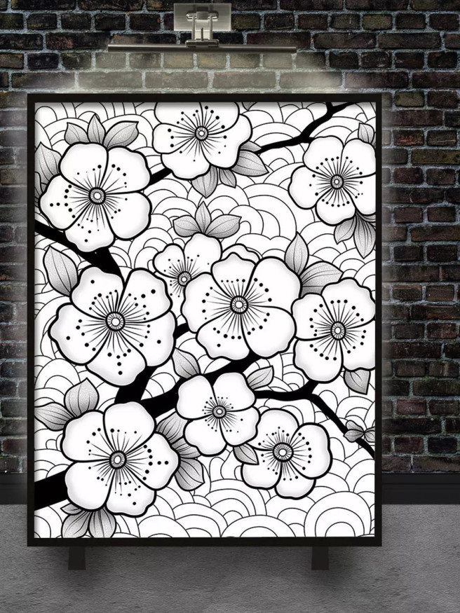 Holstga bosilgan poster &amp;quot;Chiziqli uslubdagi sakura&amp;quot;