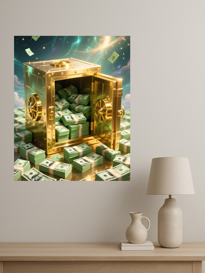 Постер на холсте &amp;quot;Золотой сейф с деньгами&amp;quot;