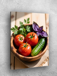 Постер на холсте "Свежие овощи в деревянной миске"