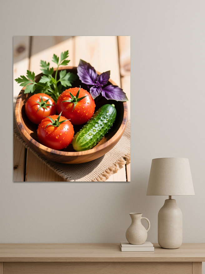 Постер на холсте &amp;quot;Свежие овощи в деревянной миске&amp;quot;