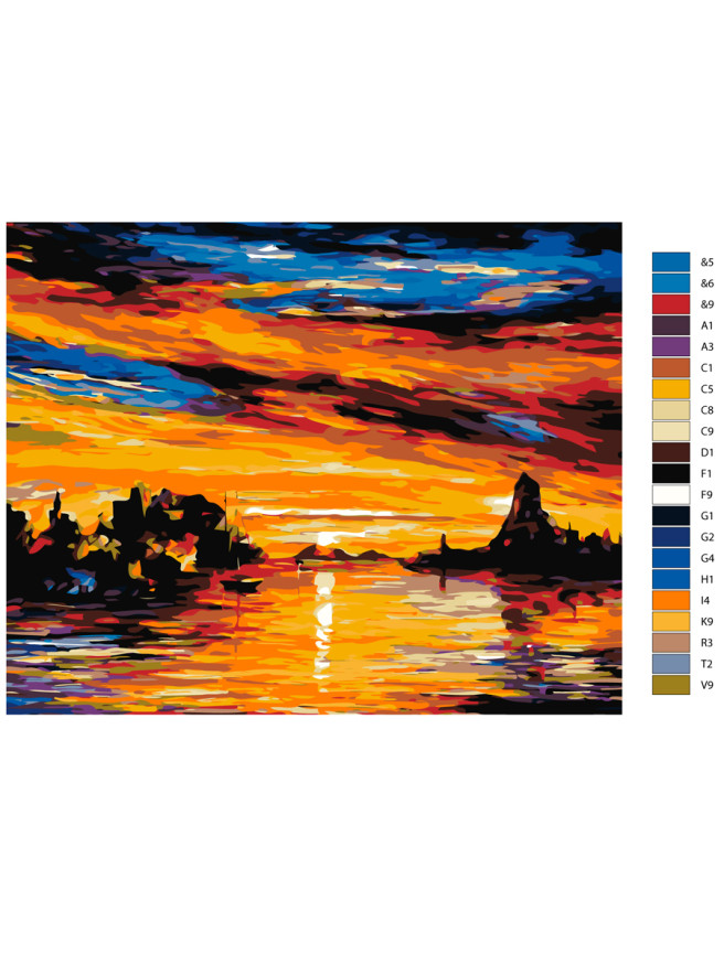 Raqamlar bo&amp;#039;yicha rasm &amp;quot;Dengizdagi kun botishi&amp;quot;