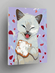Картина по номерам &amp;quot;Котик с бутербродом&amp;quot;