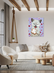 Картина по номерам &amp;quot;Котик с бутербродом&amp;quot;