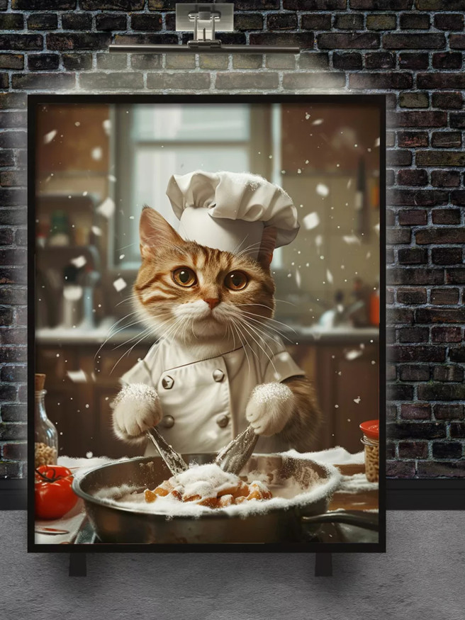 Holstga bosilgan poster &amp;quot;Oshpaz mushuk taom tayyorlamoqda&amp;quot;