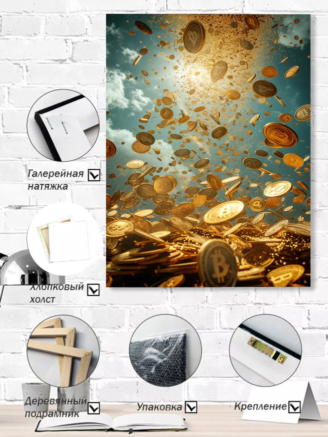 Постер на холсте &amp;quot;Дождь из криптомонет&amp;quot;