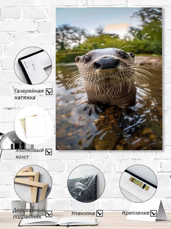Постер на холсте &amp;quot;Любопытная выдра в реке&amp;quot;